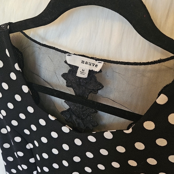 Mauve Retro Polka Dot, Lace & Mesh Peplum Blouse - Picture 5 of 7